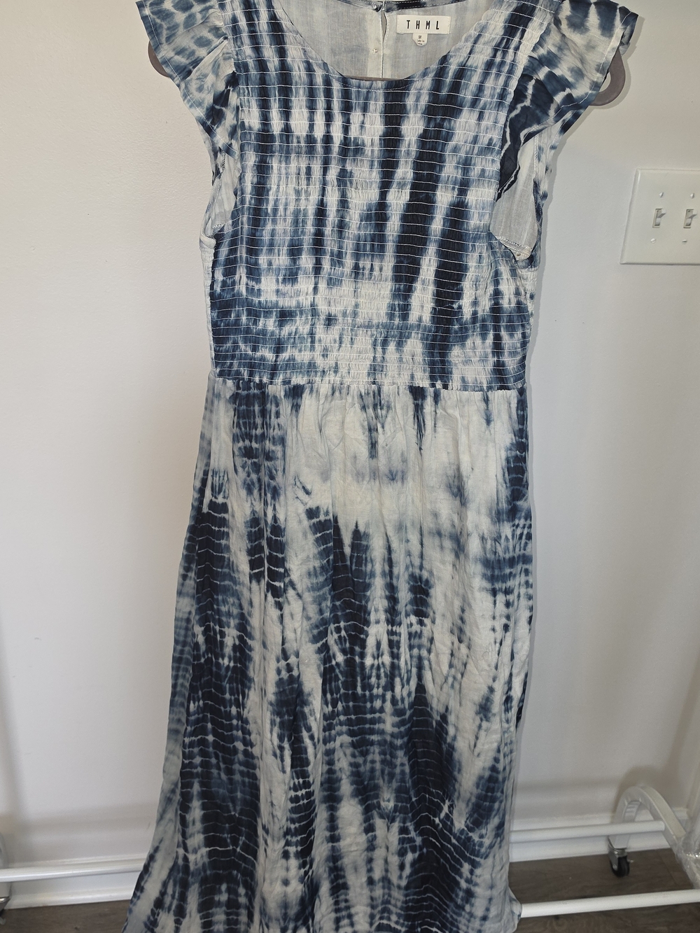 THML Blue Tie-Dye Cap Sleeve Maxi Dress